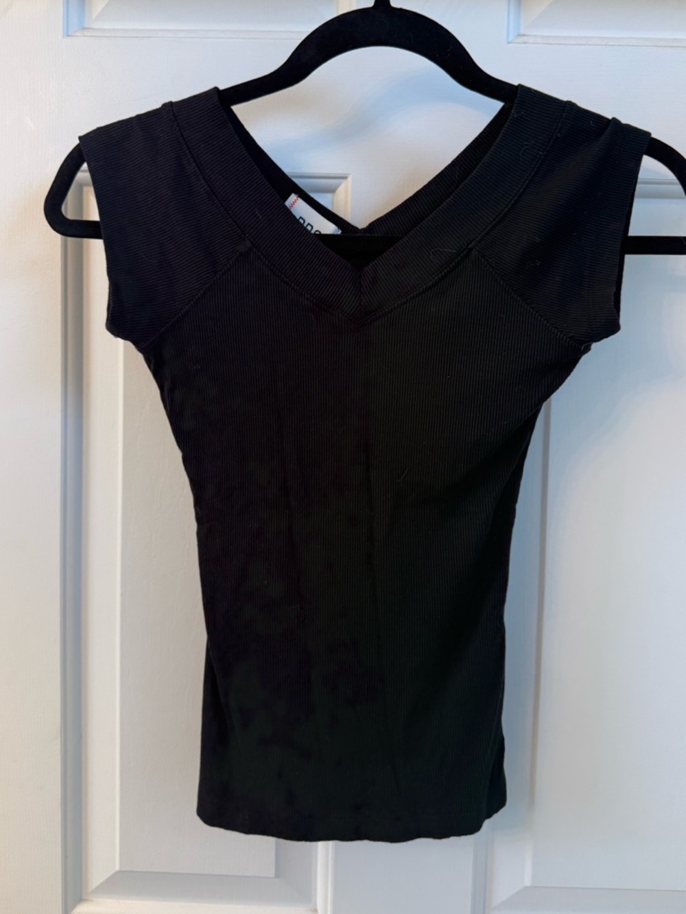 BDG Black Ribbed V-Neck Short Sleeve Top